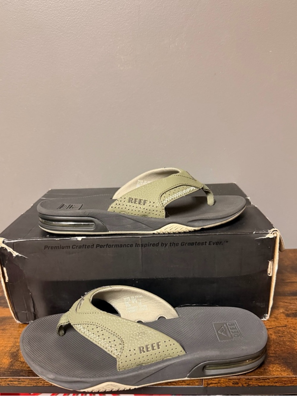 Reef Men's Olive Green and Gray Cushion Flip-Flops